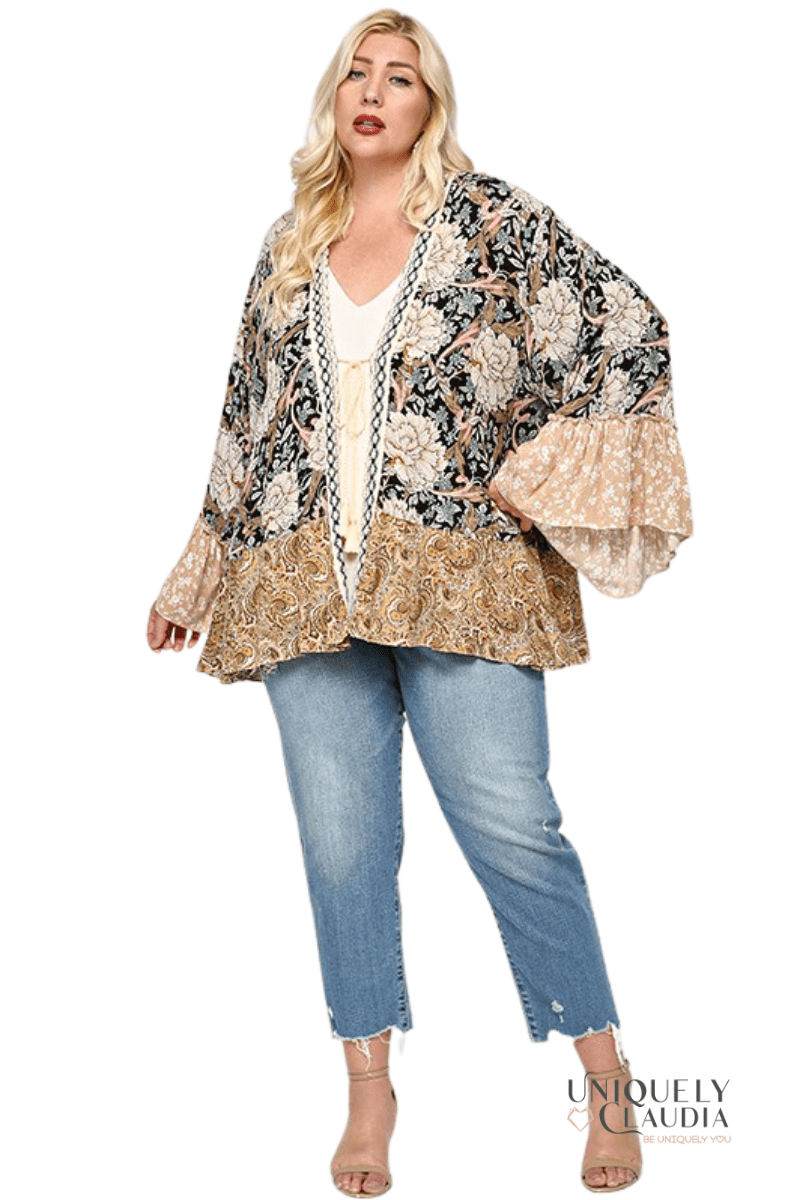 EDGY PLUS: Savannah Floral and Paisley Print Mix Kimono - UNIQUELY CLAUDIA