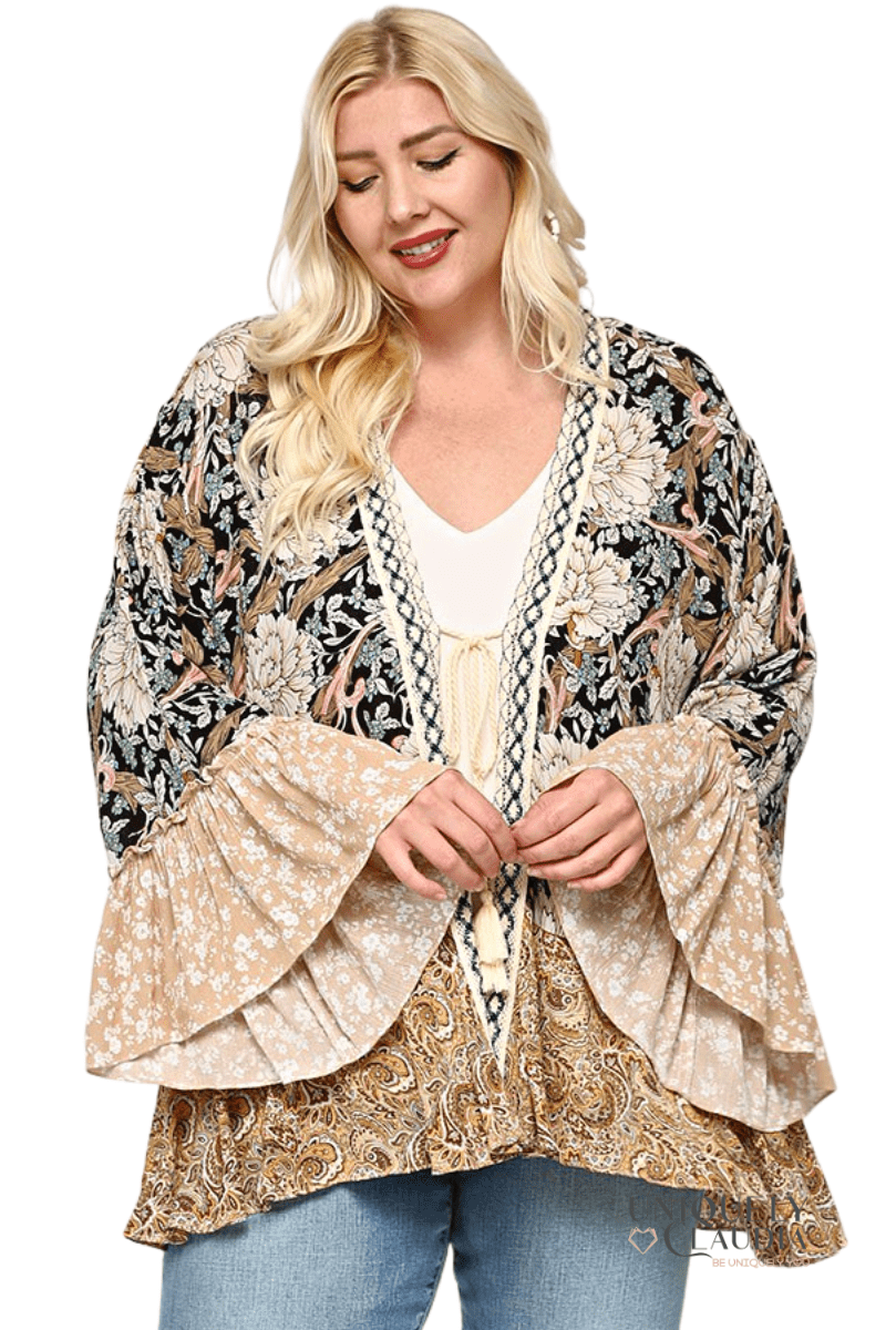 EDGY PLUS: Savannah Floral and Paisley Print Mix Kimono - UNIQUELY CLAUDIA