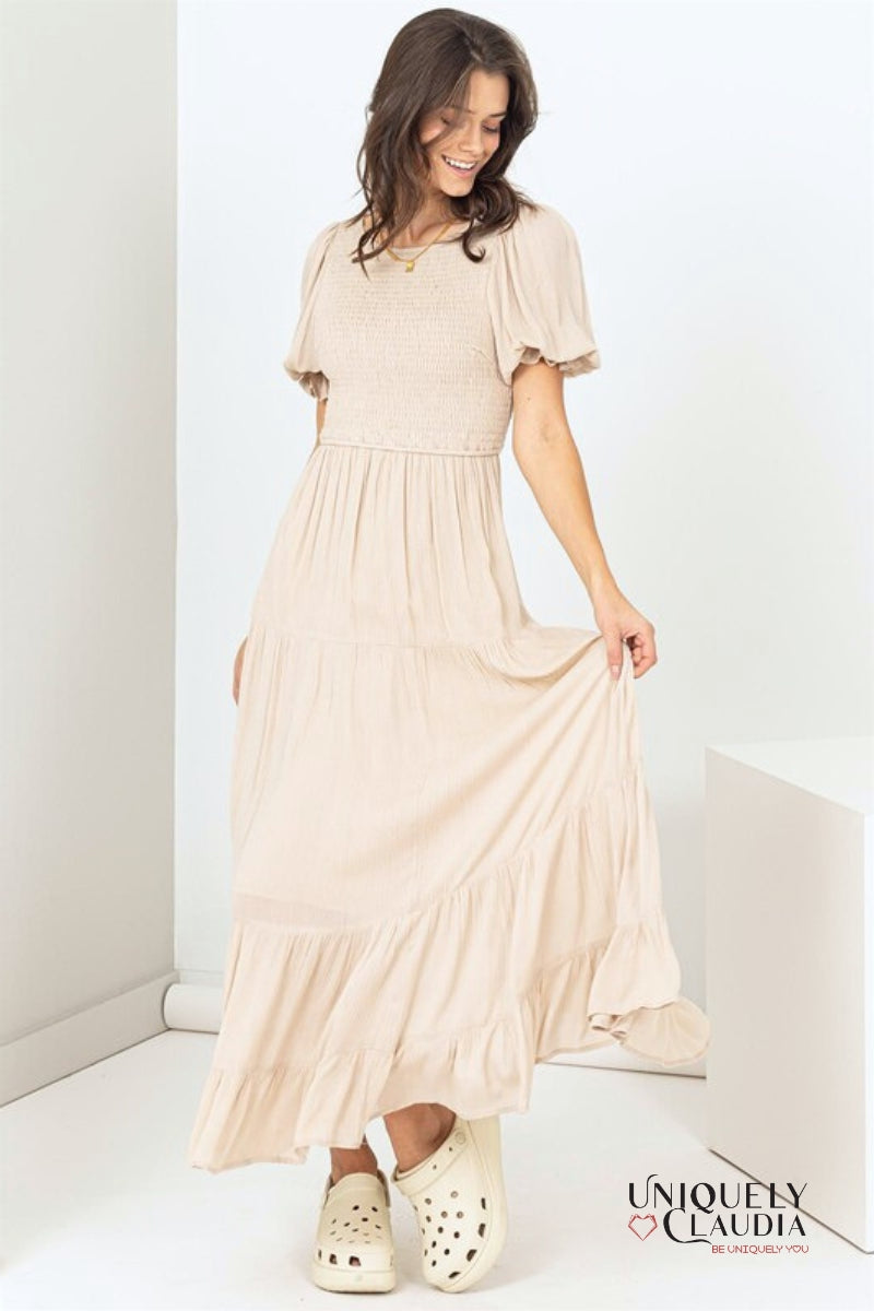 Women's Dresses | Diane Tiered Smocked Midi Dress | Uniquely Claudia Boutique