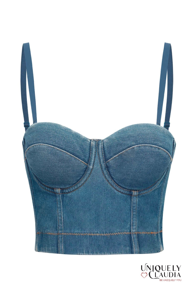 Women's Tops | Sarah Medium Wash Denim Bustier | Uniquely Claudia Boutique