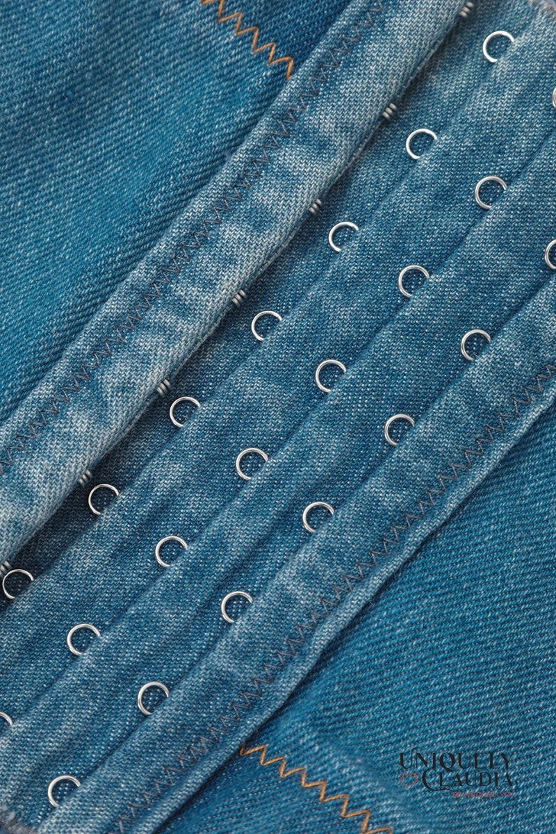 Women's Tops | Sarah Medium Wash Denim Bustier | Uniquely Claudia Boutique