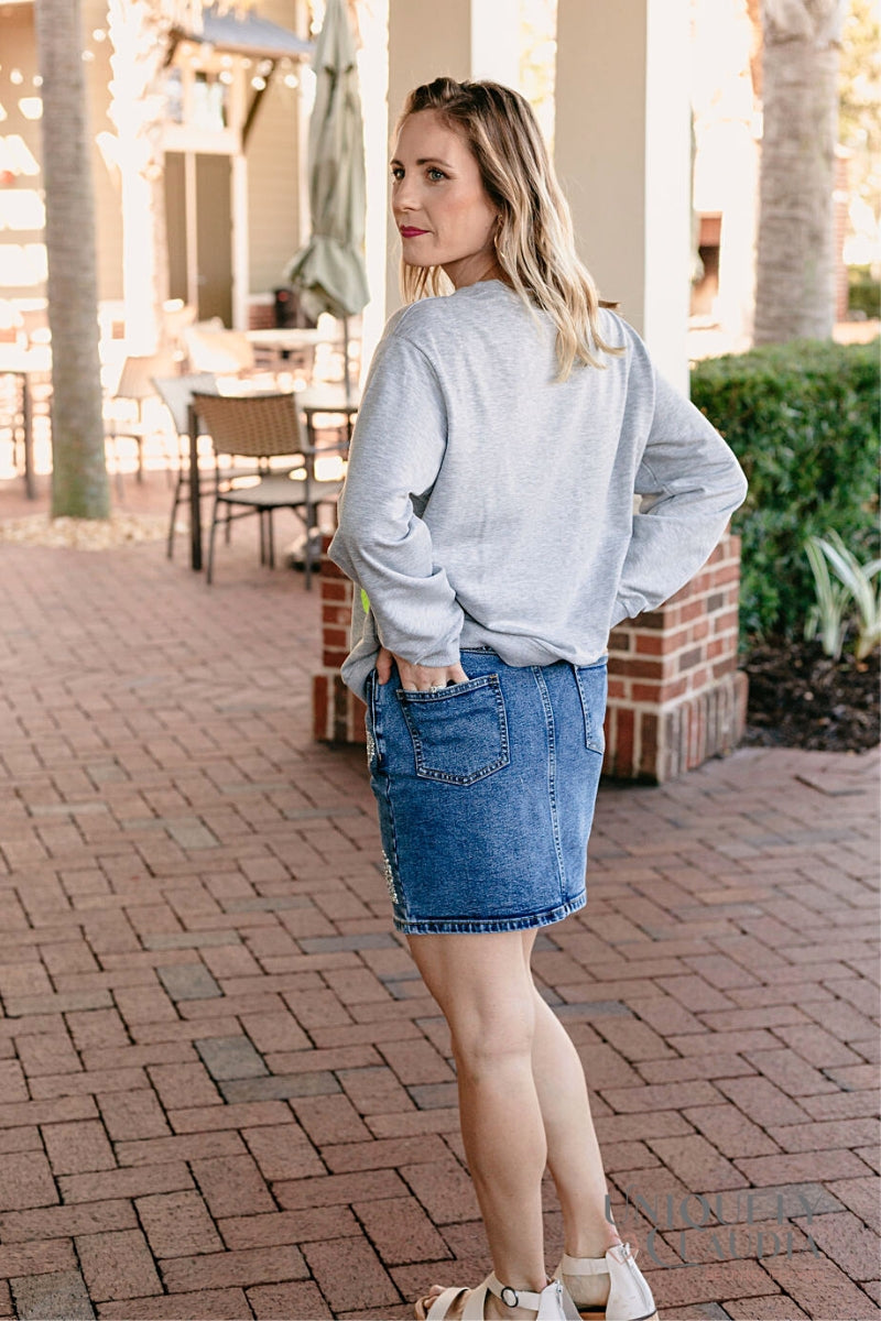 Women's Tops | Amanda Sequined Hearts Gray Pullover Sweatshirt | Uniquely Claudia Boutique