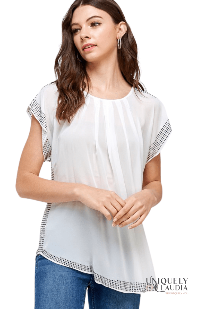 Roxy Studded White Top - UNIQUELY CLAUDIA