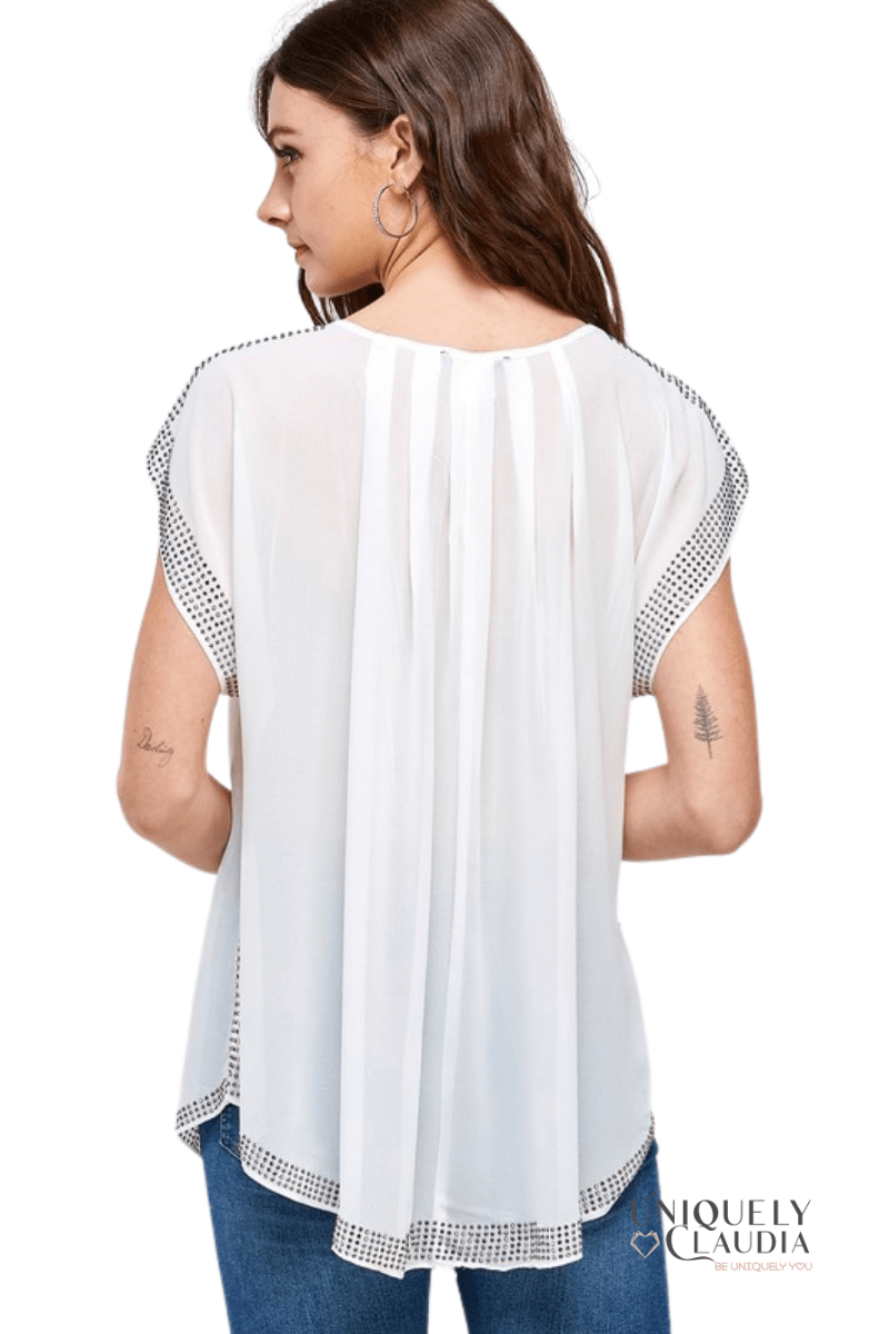 Roxy Studded White Top - UNIQUELY CLAUDIA
