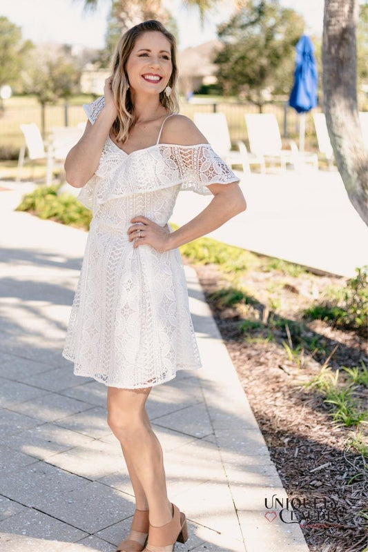 Women's Summer Dress | Christen Asymmetrical One-Shoulder White Lace Dress | Uniquely Claudia