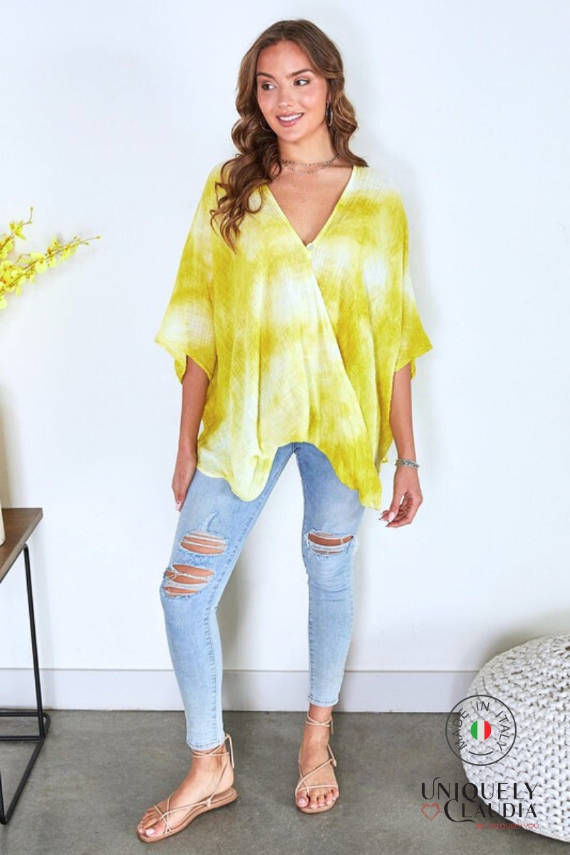 Women's Tops | Antonia Lemon Tie Dye Crossover Blouson Top | Uniquely Claudia Boutique