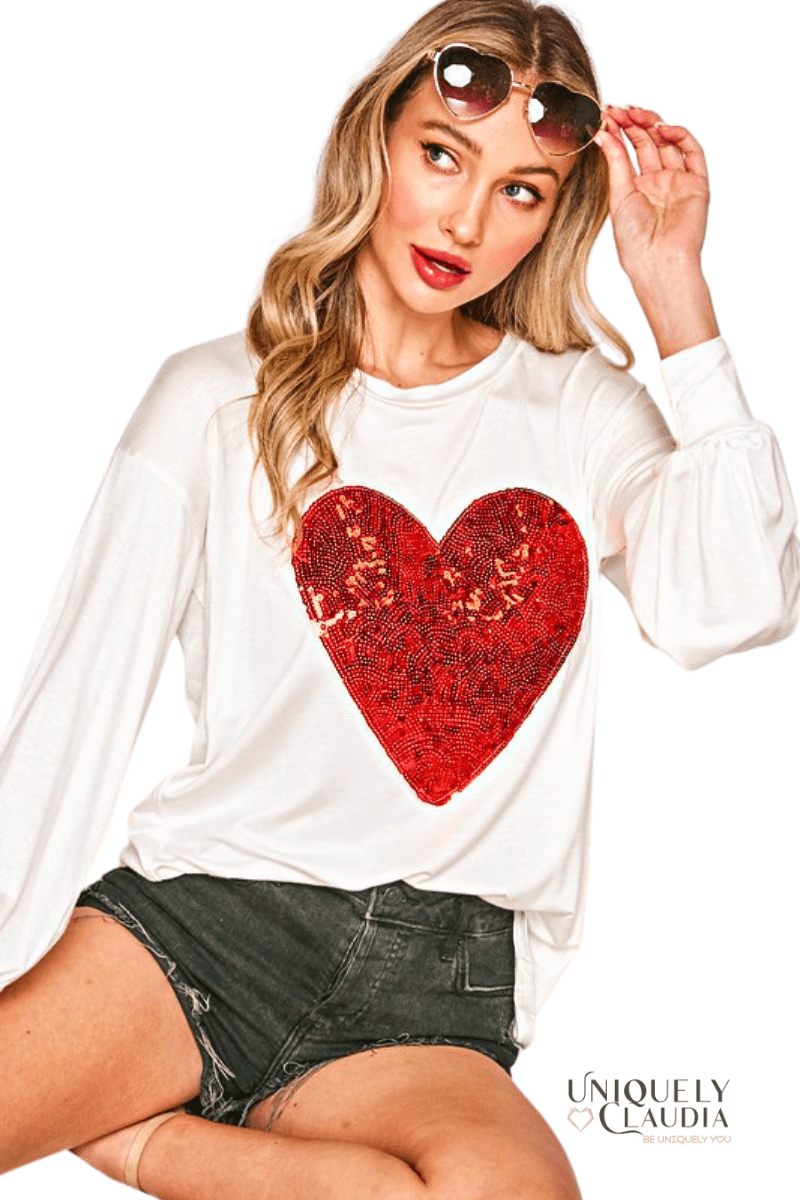 Heart In Love Long-Sleeve Top - UNIQUELY CLAUDIA