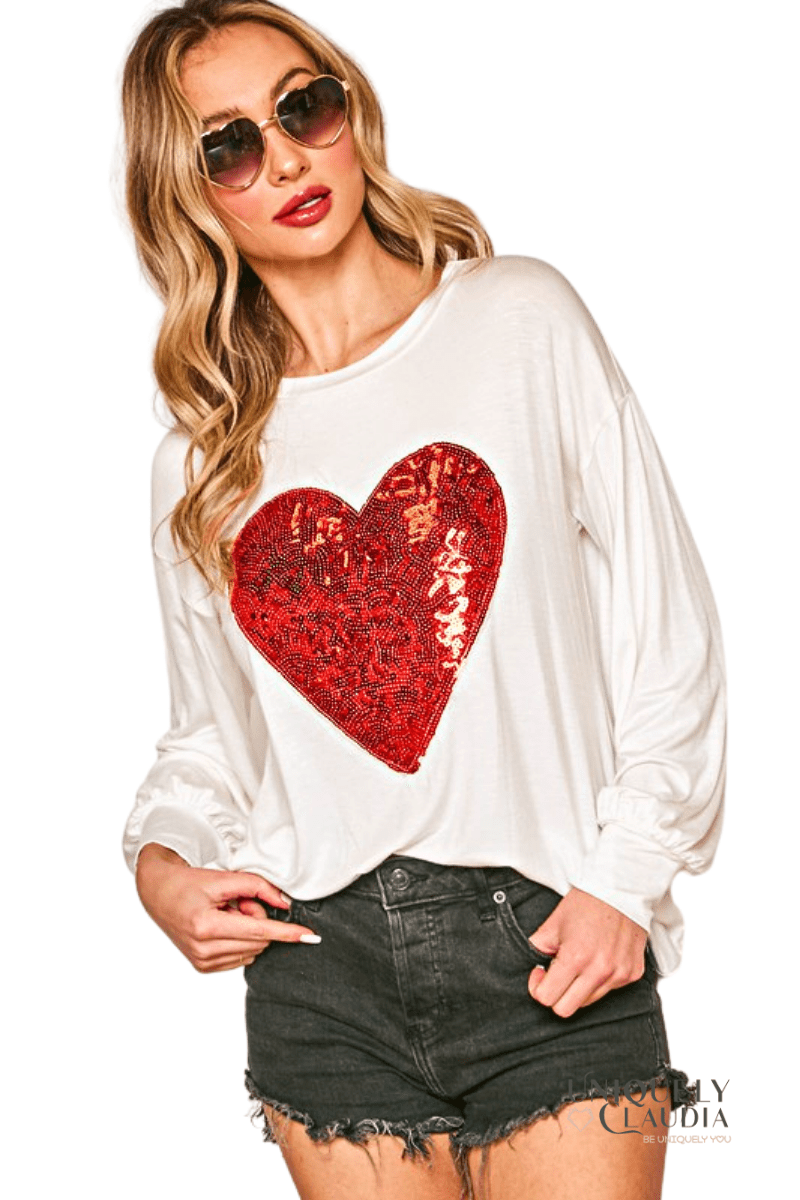 Heart In Love Long-Sleeve Top - UNIQUELY CLAUDIA