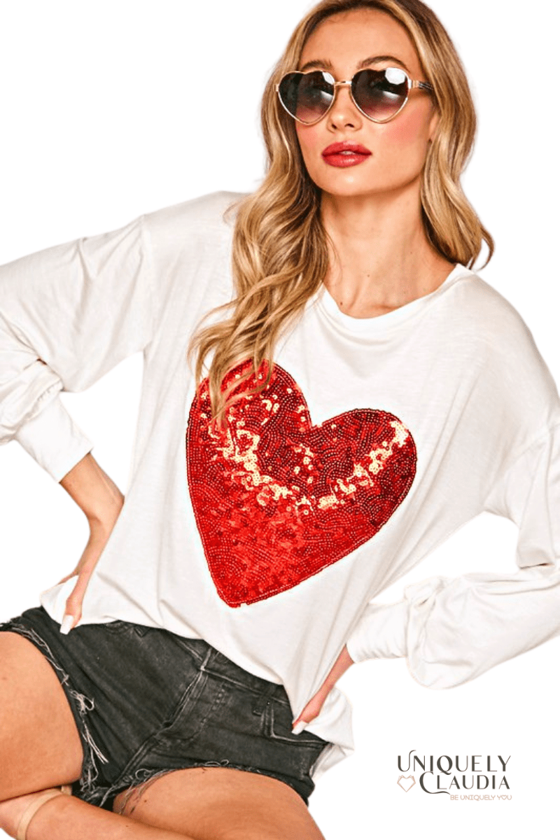 Heart In Love Long-Sleeve Top - UNIQUELY CLAUDIA