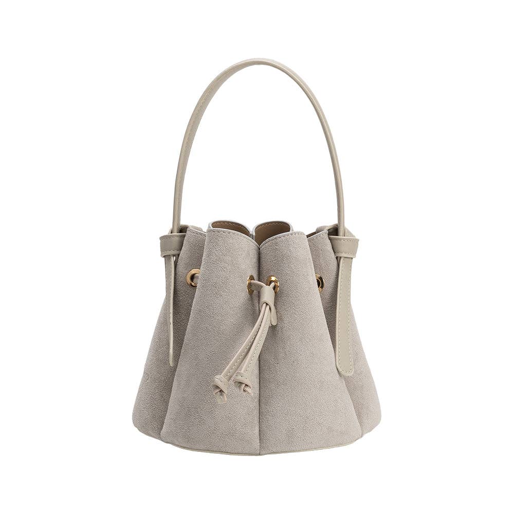MELIE BIANCO: Laguna Light Gray Suede Bucket Bag