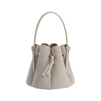 MELIE BIANCO: Laguna Light Gray Suede Bucket Bag