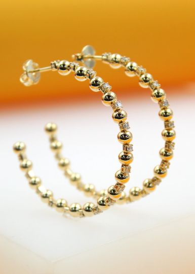 18K Gold Filled CZ Beaded Open Hoop Earrings