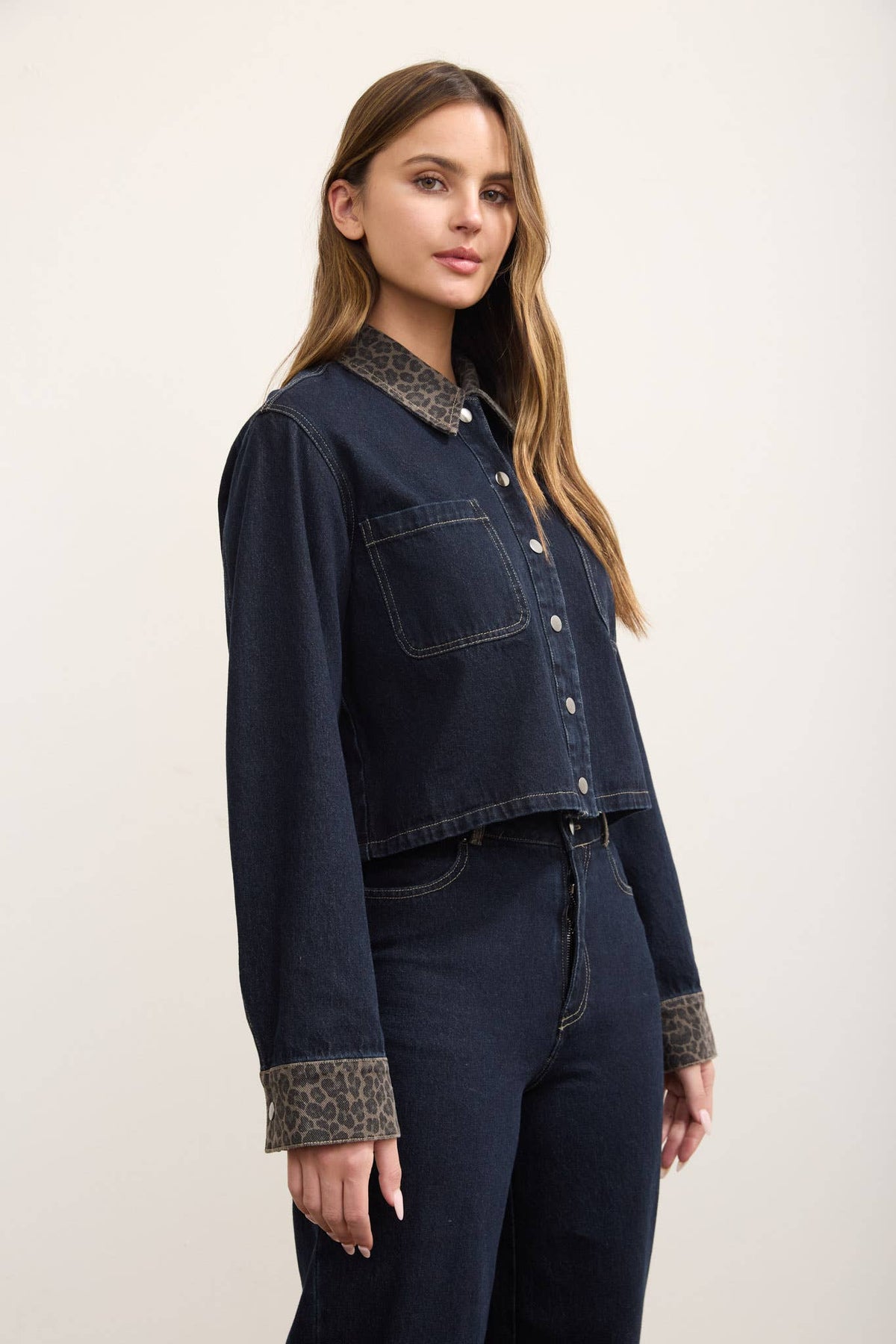 Katiuska Leopard Contrast Dark Denim Jacket