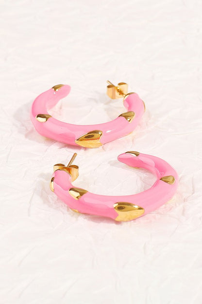 Heart Pink Enamel Open Hoop Earrings - Uniquely Claudia Boutique