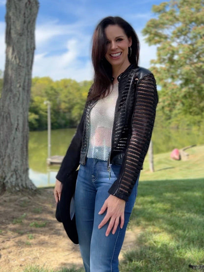 Maryann Mesh & Vegan Leather Shadow Jacket - Uniquely Claudia Boutique