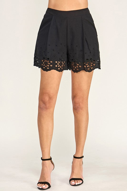Suzette High-Waisted Eyelet Black Shorts