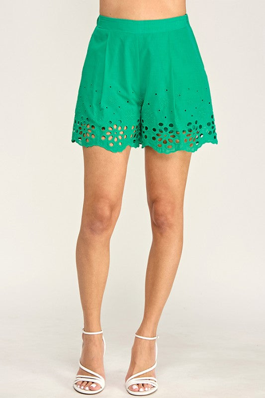 Suzette High-Waisted Eyelet Kelly Green Shorts