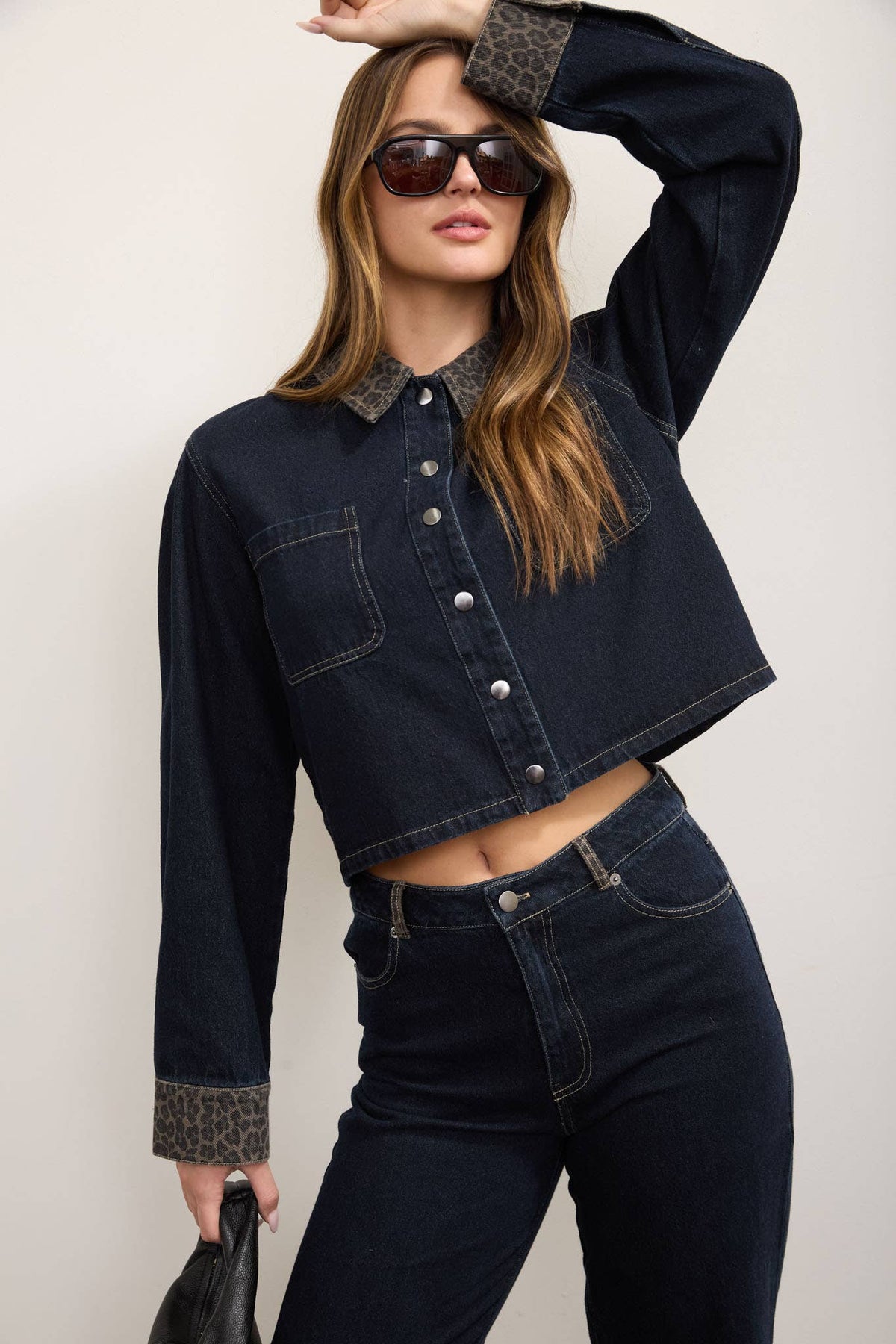 Katiuska Leopard Contrast Dark Denim Jacket