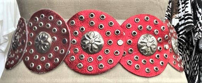 Medallion Metallic Red Leather Belt - Uniquely Claudia Boutique