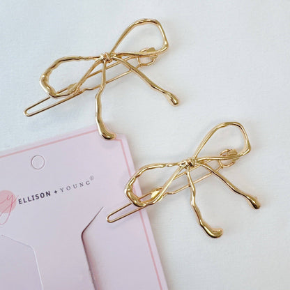 Wobbly Gold Metal Bow Hair Clip Set Of 2 - Uniquely Claudia Boutique