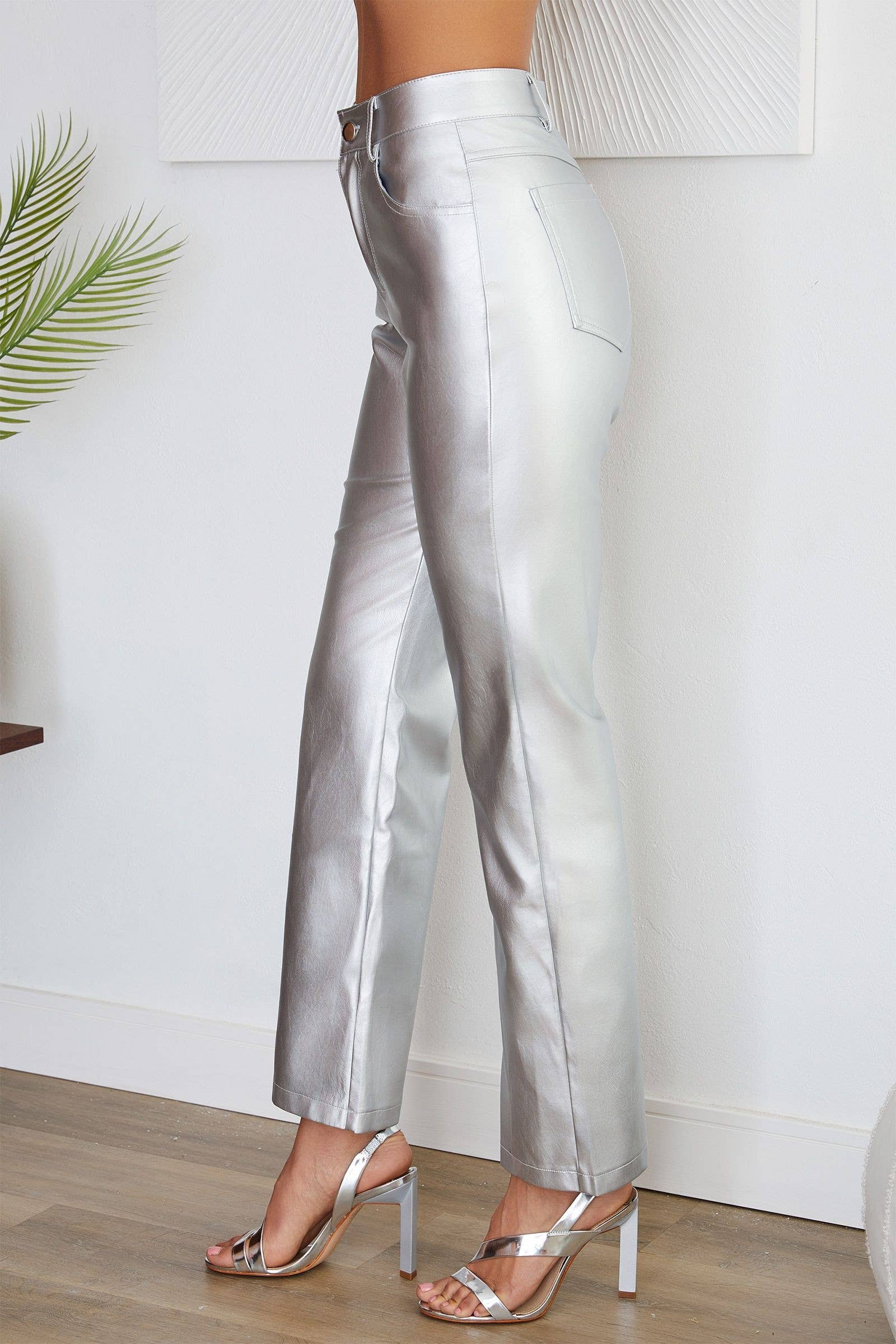 Luna Silver Vegan Leather Pants | Uniquely Claudia Boutique 