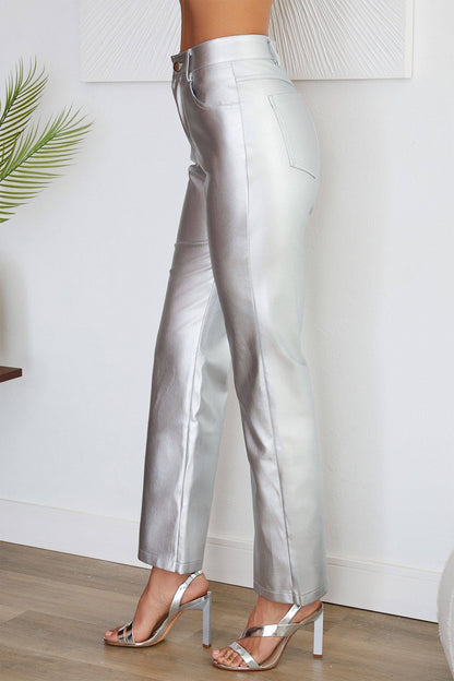 Luna Silver Vegan Leather Pants | Uniquely Claudia Boutique 