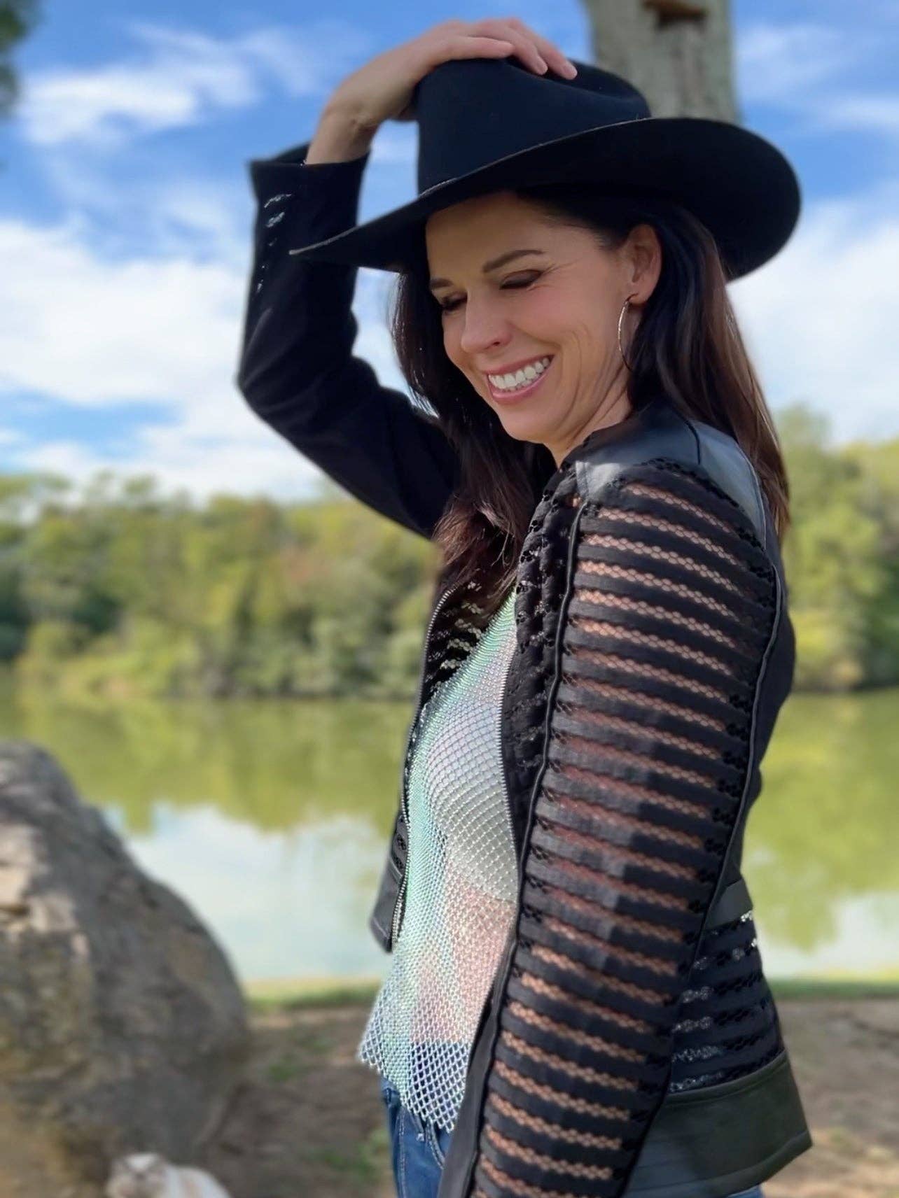 Maryann Mesh & Vegan Leather Shadow Jacket - Uniquely Claudia Boutique