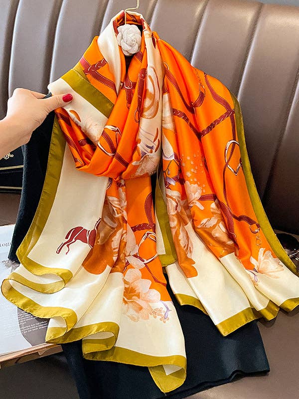 Buckle & Straps Floral Printed Vegan Silk Scarf - Uniquely Claudia Boutique