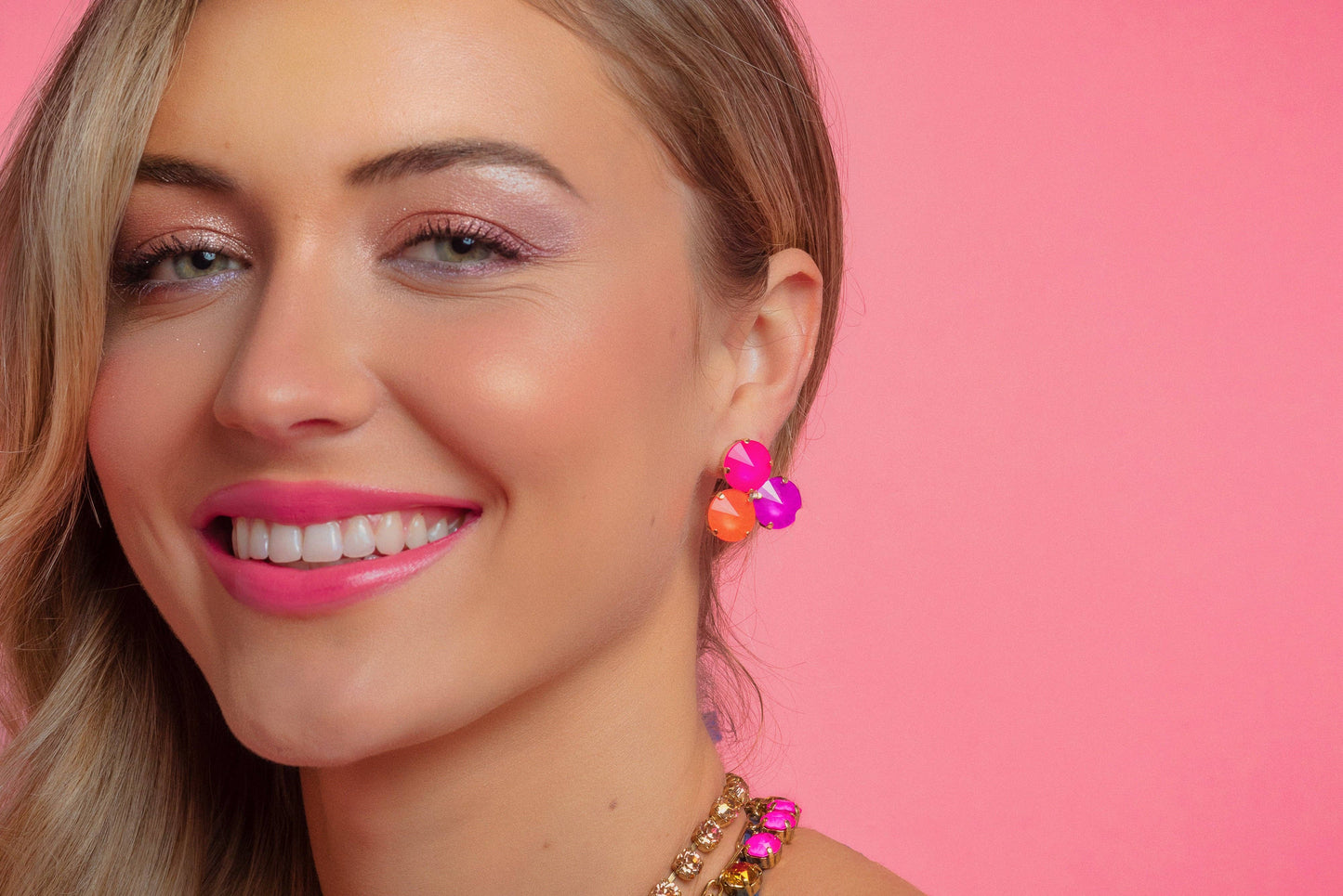 TOVA Reya Neon Three Stone Earrings