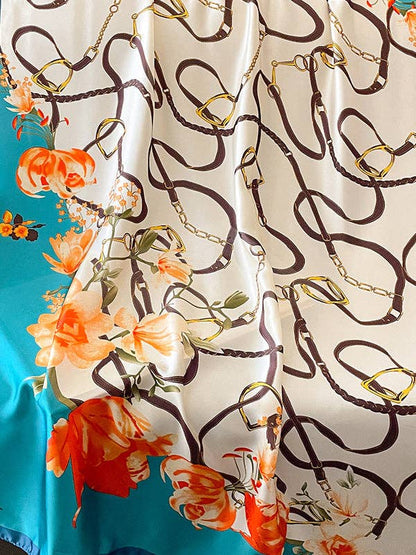 Buckle & Straps Floral Printed Vegan Silk Scarf - Uniquely Claudia Boutique