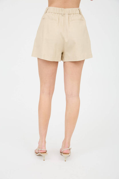 Kalene High-Waist Front Pleat Khaki Shorts
