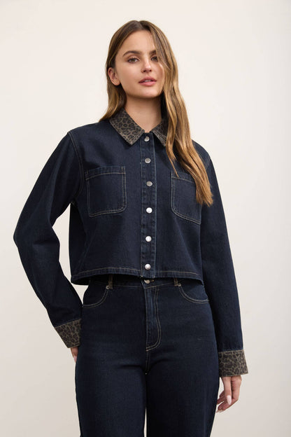 Katiuska Leopard Contrast Dark Denim Jacket