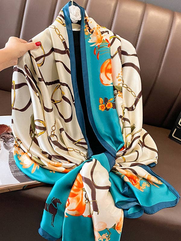 Buckle & Straps Floral Printed Vegan Silk Scarf - Uniquely Claudia Boutique