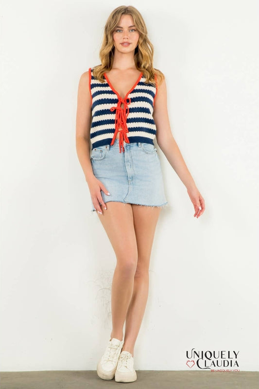 Abigail Sleeveless Striped Knit Top | Uniquely Claudia Boutique