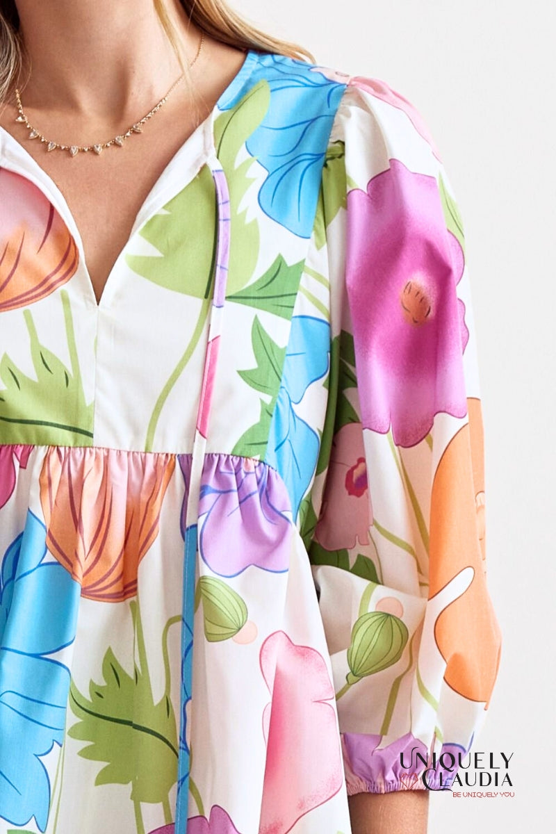 Adriana Floral Print Babydoll Dress - Uniquely Claudia Boutique
