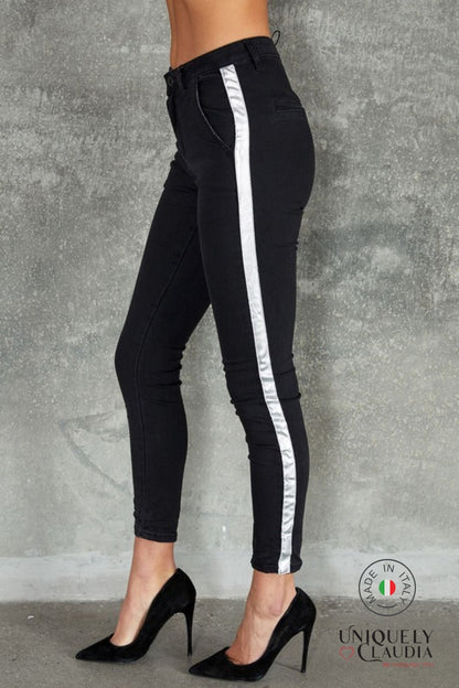 Alessandra Silver Stripe Black Joggers | Uniquely Claudia Boutique