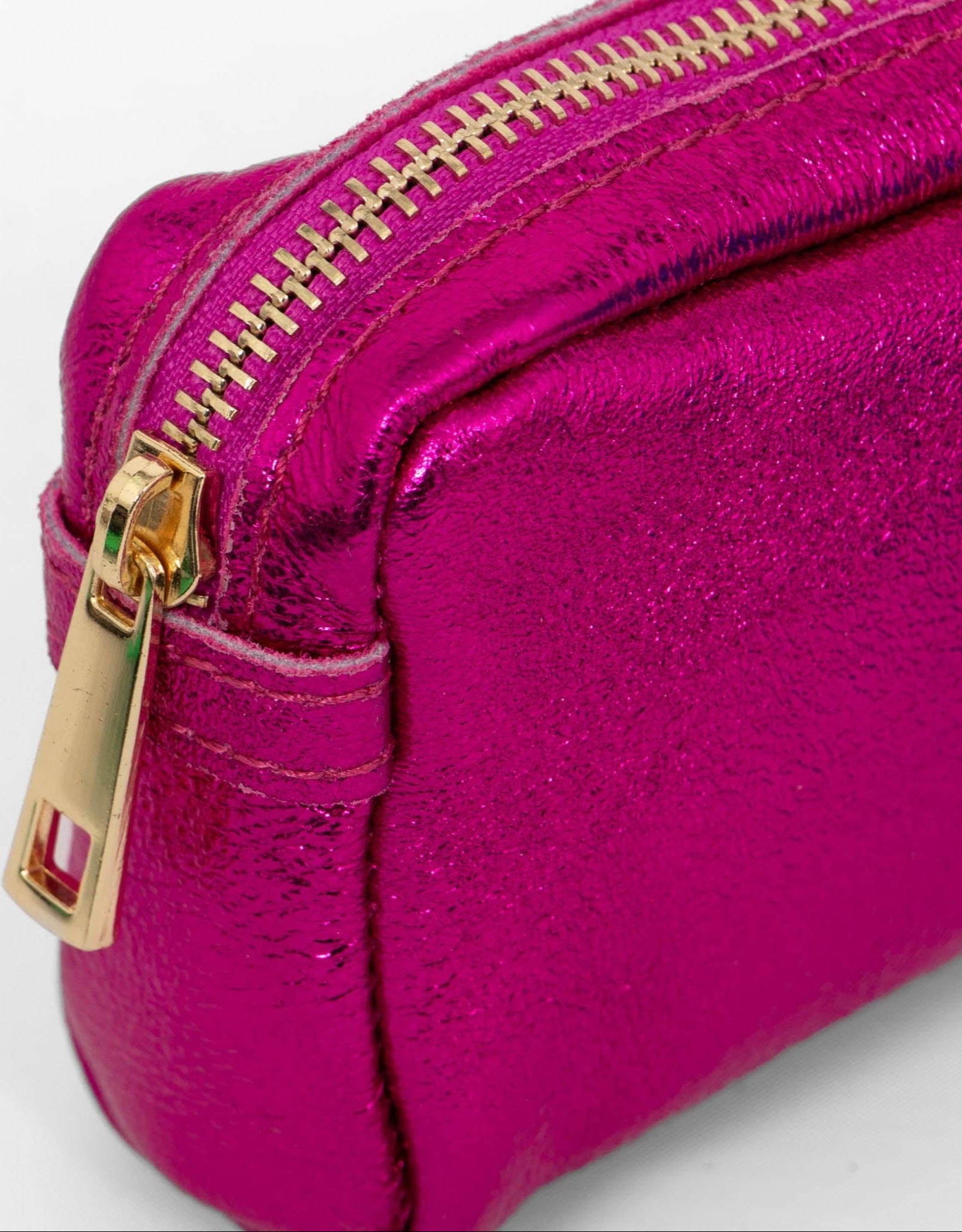 Allegra Italian Leather Cosmetic Bag - Raspberry, Metallic - Uniquely Claudia Boutique