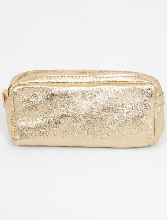 Allegra Italian Leather Cosmetic Bag - Gold, Metallic - Uniquely Claudia Boutique