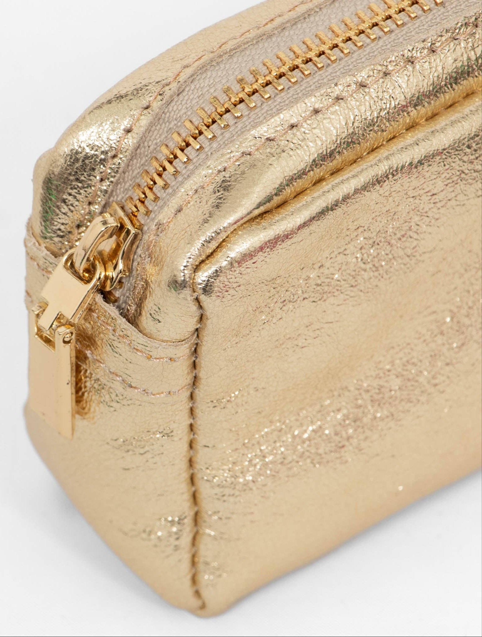 Allegra Italian Leather Cosmetic Bag - Gold, Metallic - Uniquely Claudia Boutique
