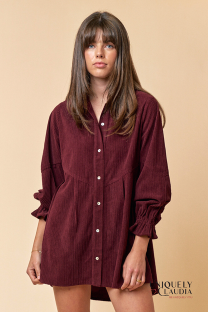 Allison Corduroy Button Up Shirt Mini Dress | Uniquely Claudia Boutique 