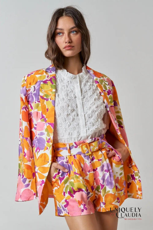 Alyssa Floral Print Linen Blend Blazer | Uniquely Claudia Boutique 