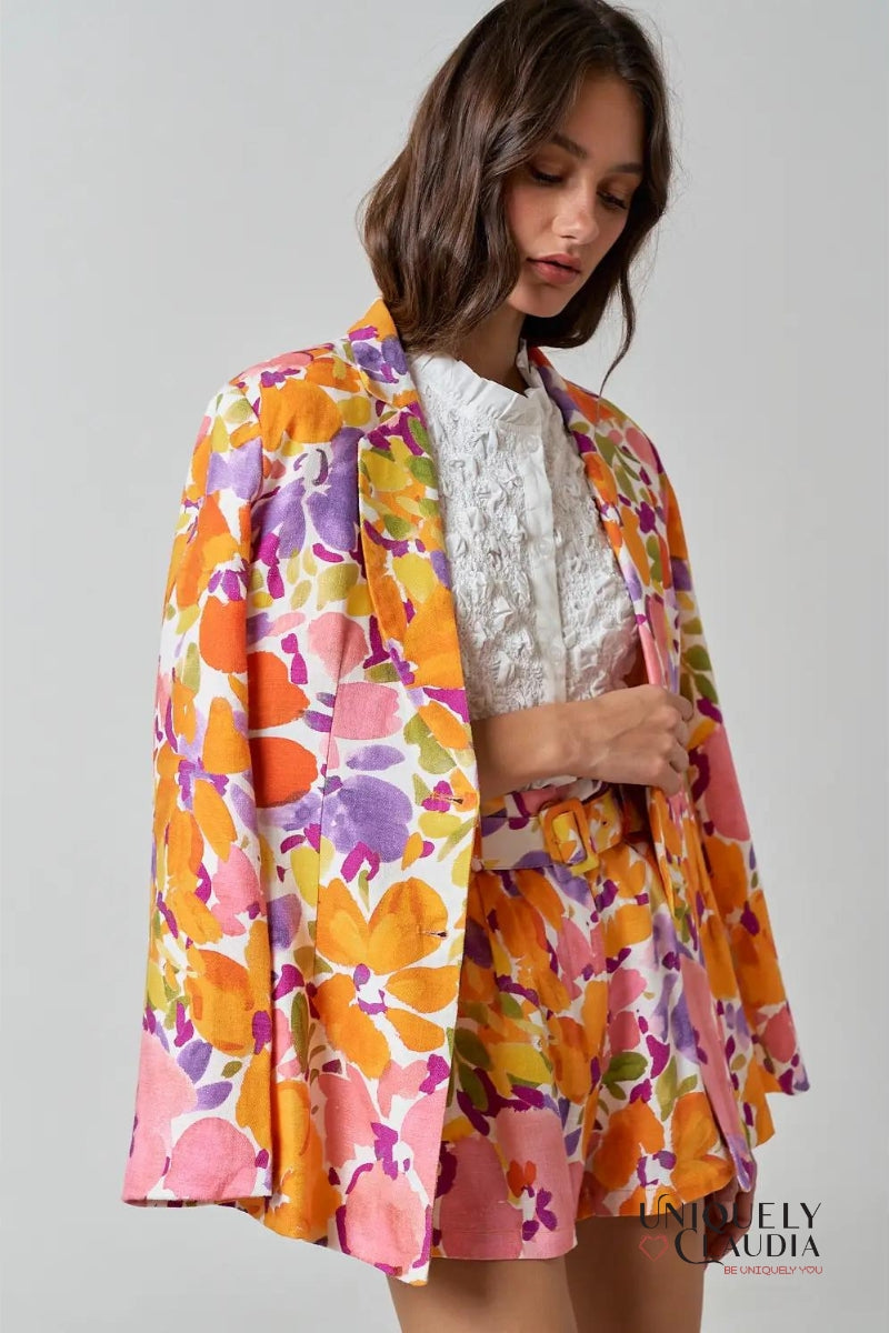 Alyssa Floral Print Linen Blend Blazer | Uniquely Claudia Boutique 