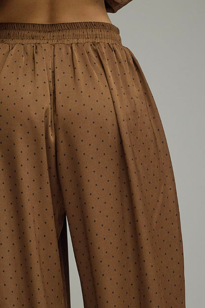 Amber Brown Satin Polka Bubble Top & Jogger Pant Set