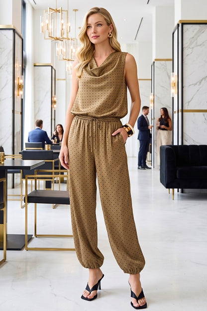 Amber Satin Polka Bubble Top & Jogger Pant Set