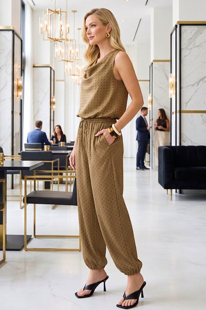 Amber Satin Polka Bubble Top & Jogger Pant Set