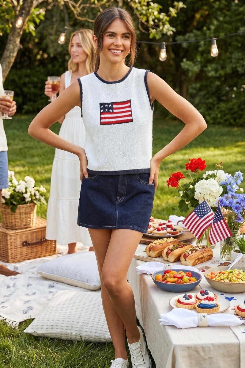 American Girl US Flag Knitted Sleeveless Top