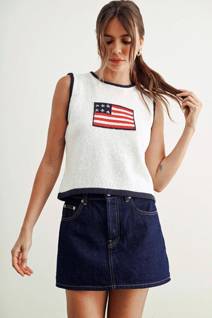 American Girl US Flag Knitted Sleeveless Top