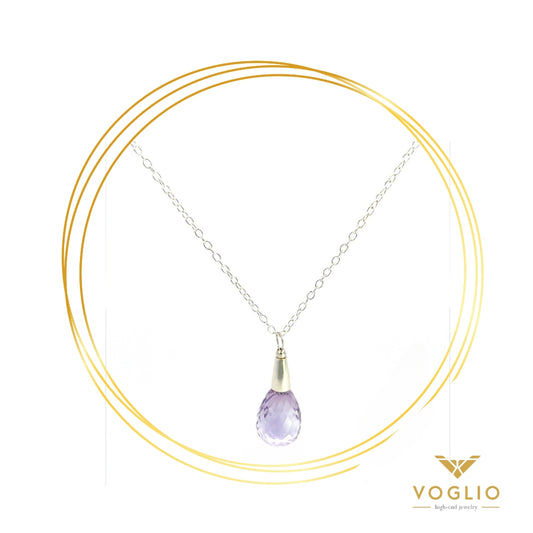 VOGLIO: Amethyst Briolette Drop Sterling Silver Necklace