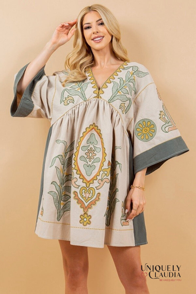 Analy Floral Embroidered Kimono Dress | Uniquely Claudia Boutique