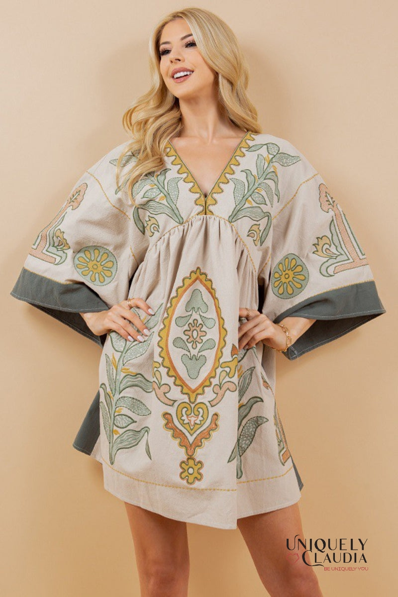 Analy Floral Embroidered Kimono Dress | Uniquely Claudia Boutique